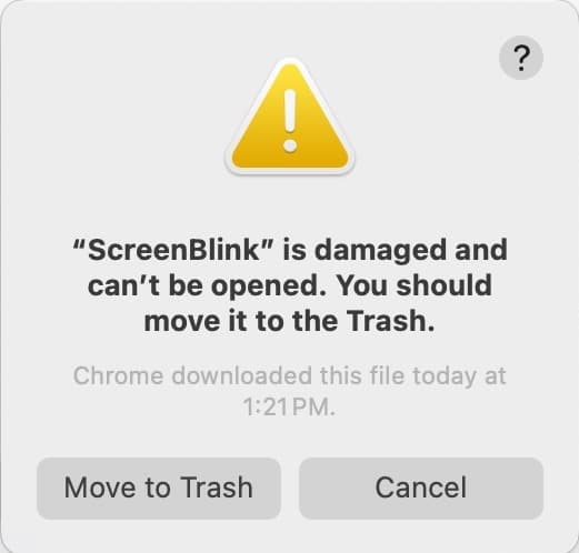 macOS security warning popup